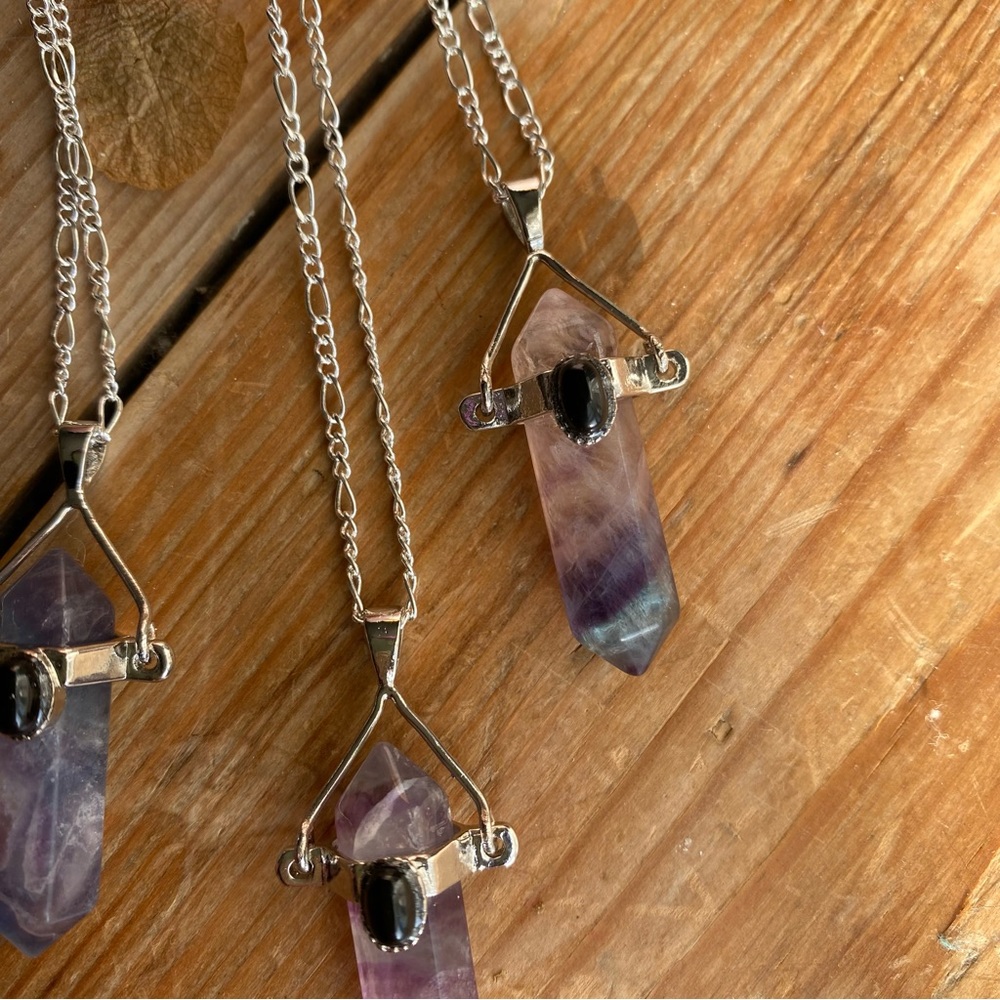 Rainbow Flourite Sterling Silver Necklace Purple Pink 20” - Picture 10 of 14